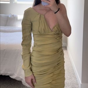 Zara Green Ruched Asymmetrical Dress